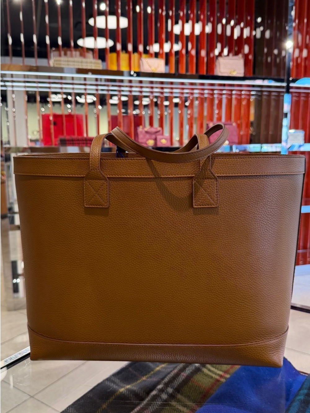 Sale ends 5/1 Burberry Brown Pebbled Leather tote bag with check print new - Picture 4 of 7